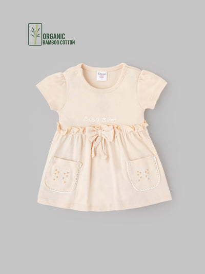 Popees Girls Short-Sleeve Shoulder Open Dress (0-9 Months) Made of Organic Bamboo Cotton Fabric