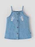 Popees Baby Girls Stylish Denim Dress | Sleeveless A-Line Dress with Floral Embroidery and Front Button Closure | Light Blue | Comfortable Casual Wear 0-9 Months