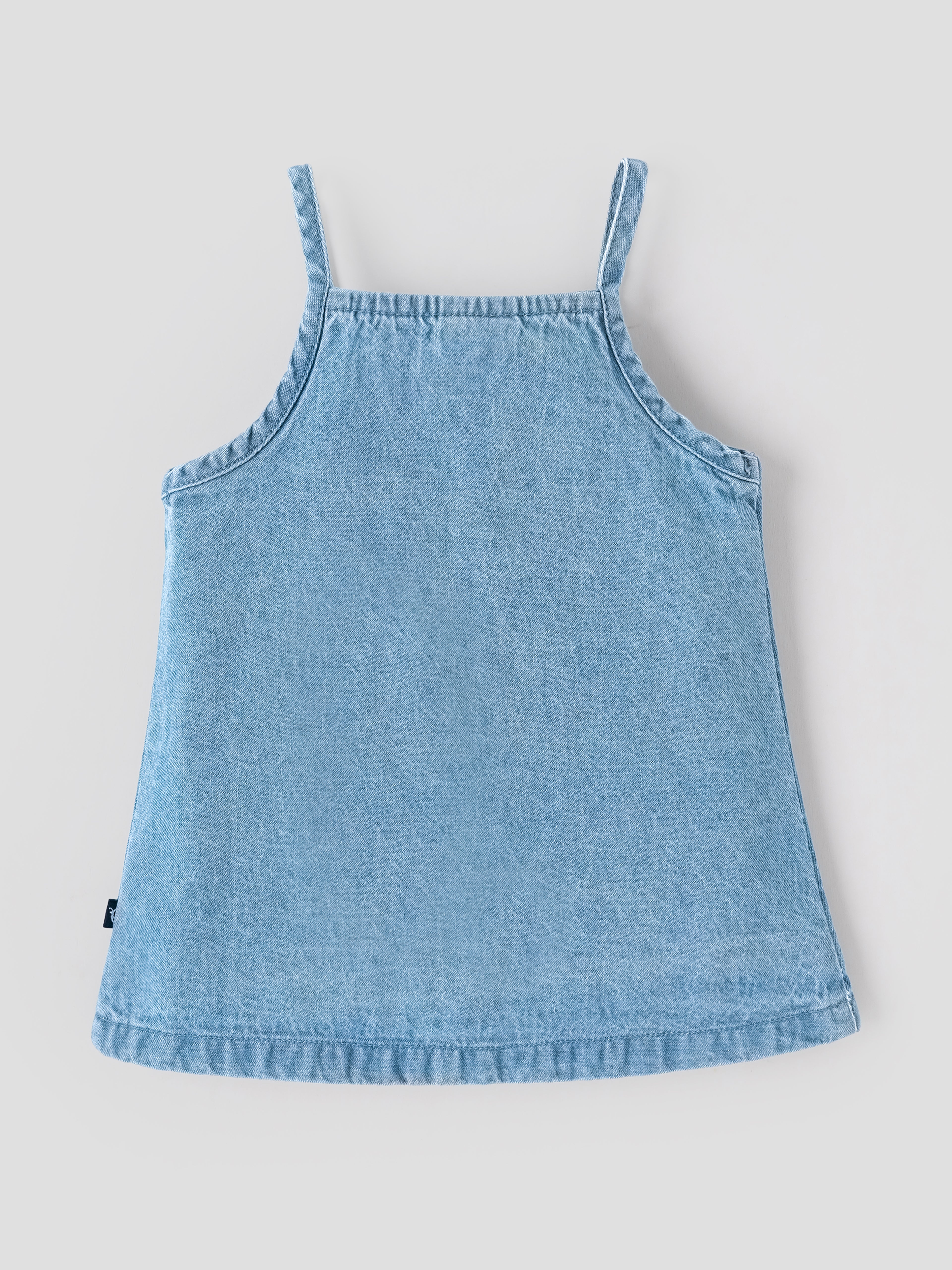 Popees Baby Girls Stylish Denim Dress | Sleeveless A-Line Dress with Floral Embroidery and Front Button Closure | Light Blue | Comfortable Casual Wear 0-9 Months