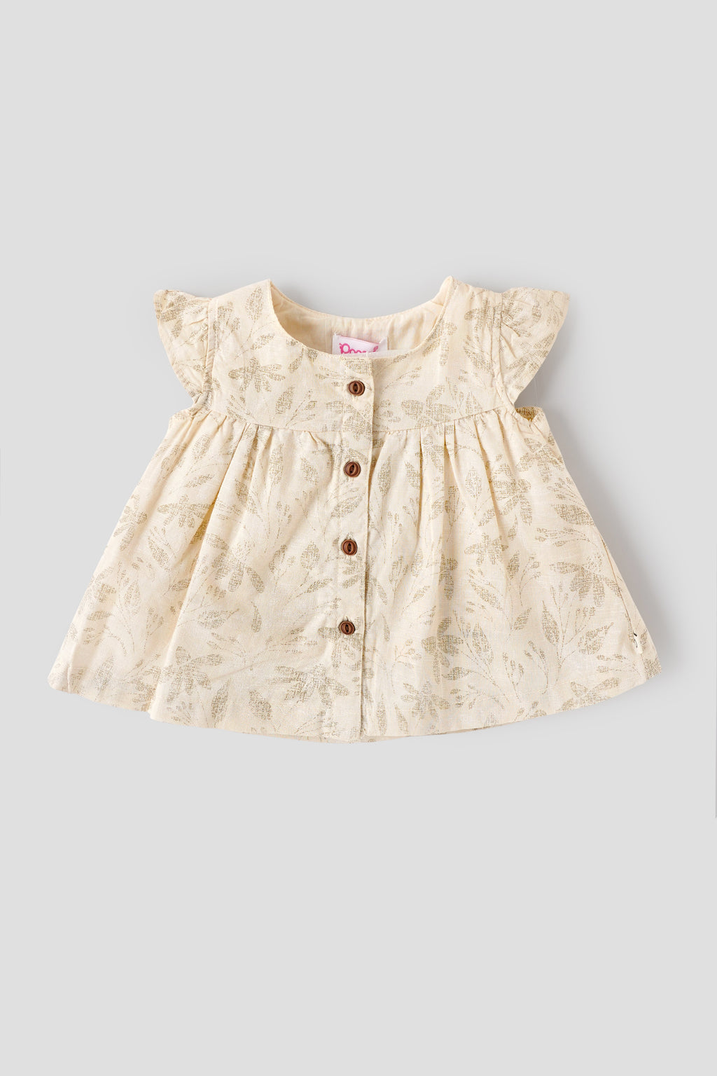 Popees Newborn Baby Girl Cotton Dress| Leaf Print Ruffle Sleeve| NewBorn to 9 Months
