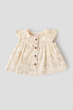Popees Newborn Baby Girl Cotton Dress| Leaf Print Ruffle Sleeve| NewBorn to 9 Months