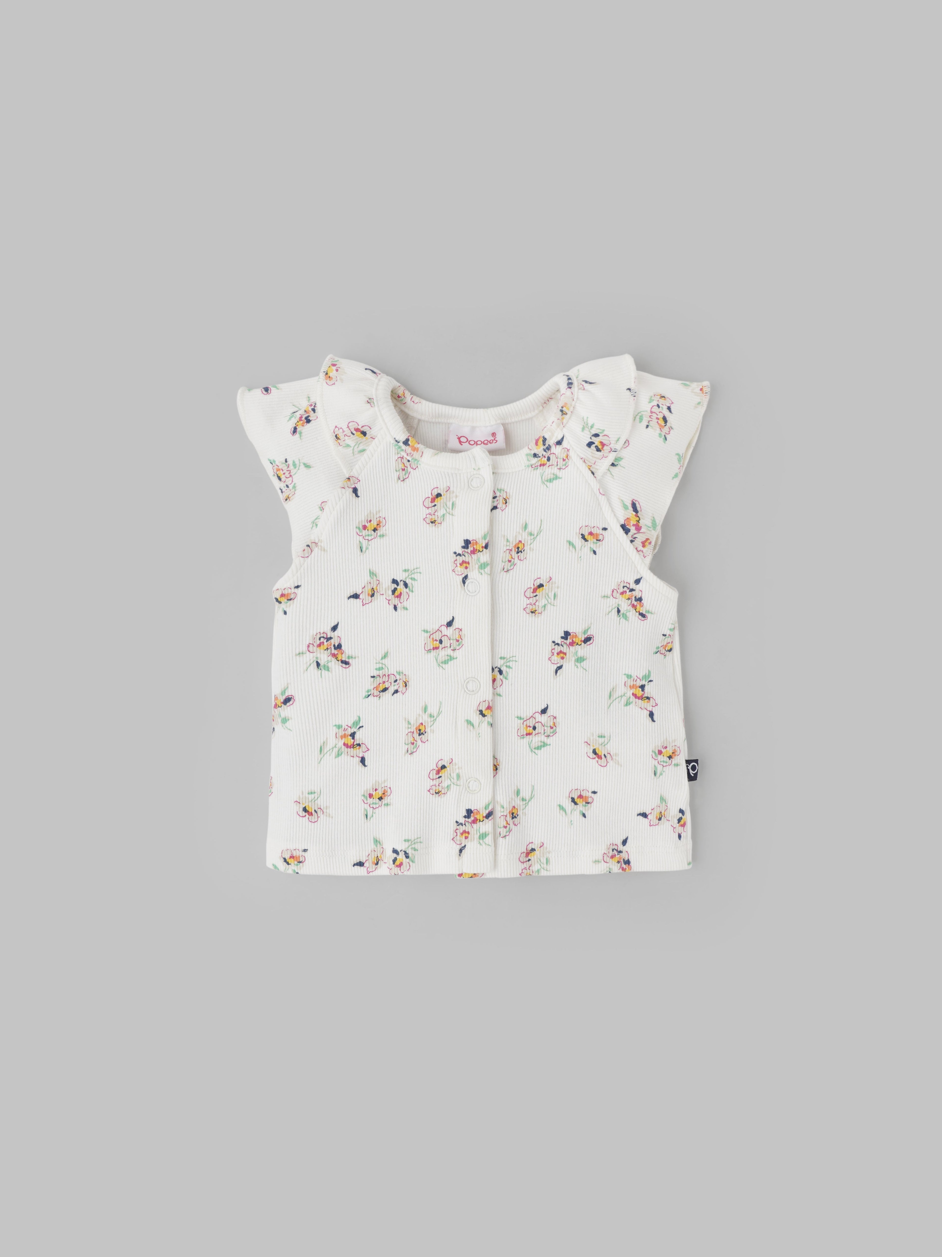 Popees Printed Half Sleeve Front Open Top (0-9 Months) for Baby Girls