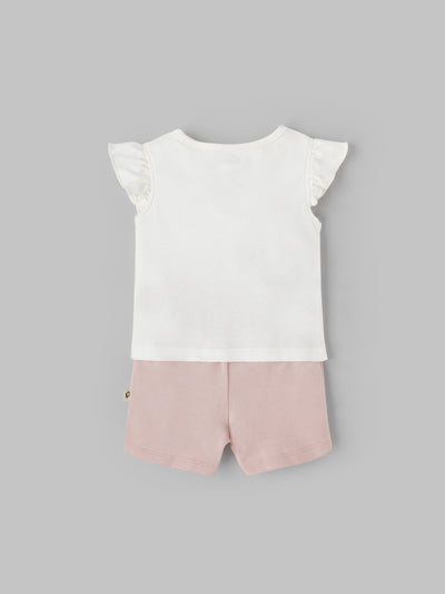 Popees Girls Short-Sleeve Front Open Co-ord Set (0-9 Months) Made of Organic Bamboo Cotton Fabric