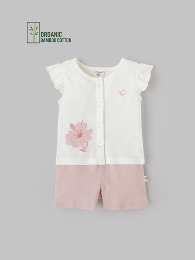 Popees Girls Short-Sleeve Front Open Co-ord Set (0-9 Months) Made of Organic Bamboo Cotton Fabric