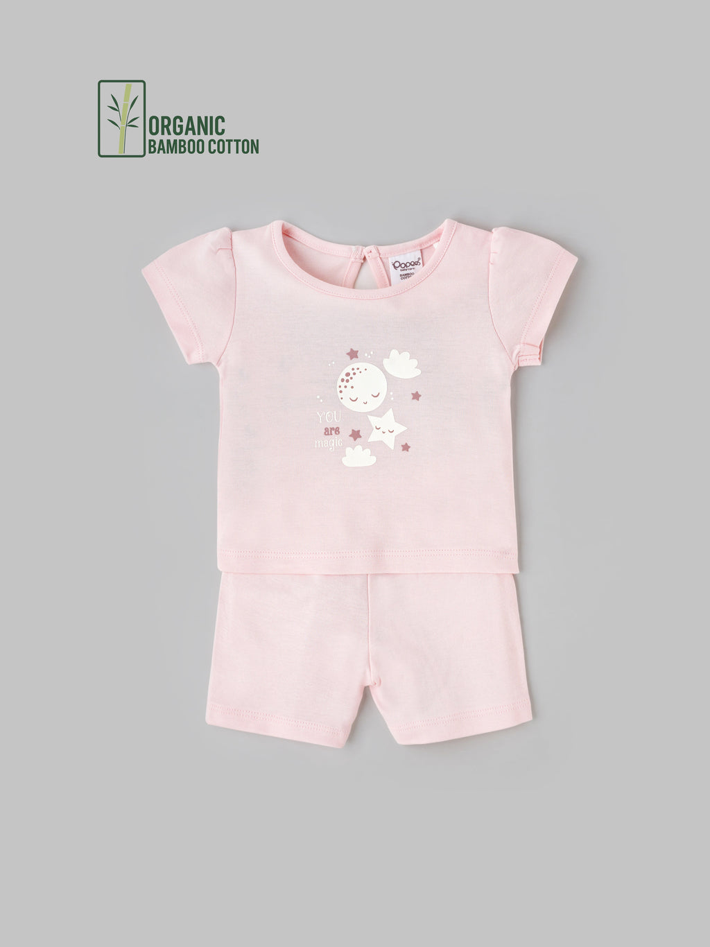 Popees Short Sleeve Back Open Co-ord Set (0-9 Months)For Girls Made of Organic Bamboo Cotton Fabric