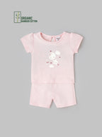 Popees Short Sleeve Back Open Co-ord Set (0-9 Months)For Girls Made of Organic Bamboo Cotton Fabric