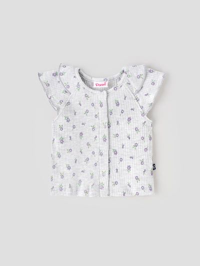 Popees Floral Printed Half Sleeve Front Open Top (0–9 Months) for Baby Girls