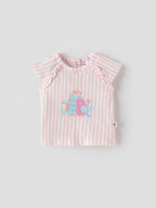 Popees Striped Short Sleeve (0–9 Months) Cute Bird Printed Top for Baby Girls