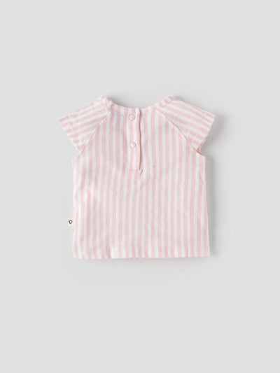 Popees Striped Short Sleeve (0–9 Months) Cute Bird Printed Top for Baby Girls