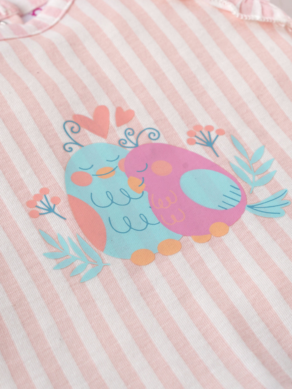 Popees Striped Short Sleeve (0–9 Months) Cute Bird Printed Top for Baby Girls