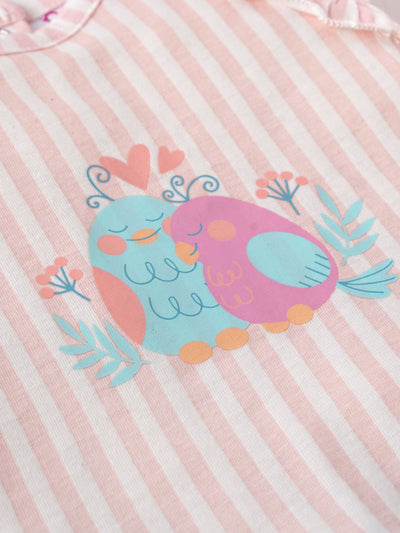 Popees Striped Short Sleeve (0–9 Months) Cute Bird Printed Top for Baby Girls