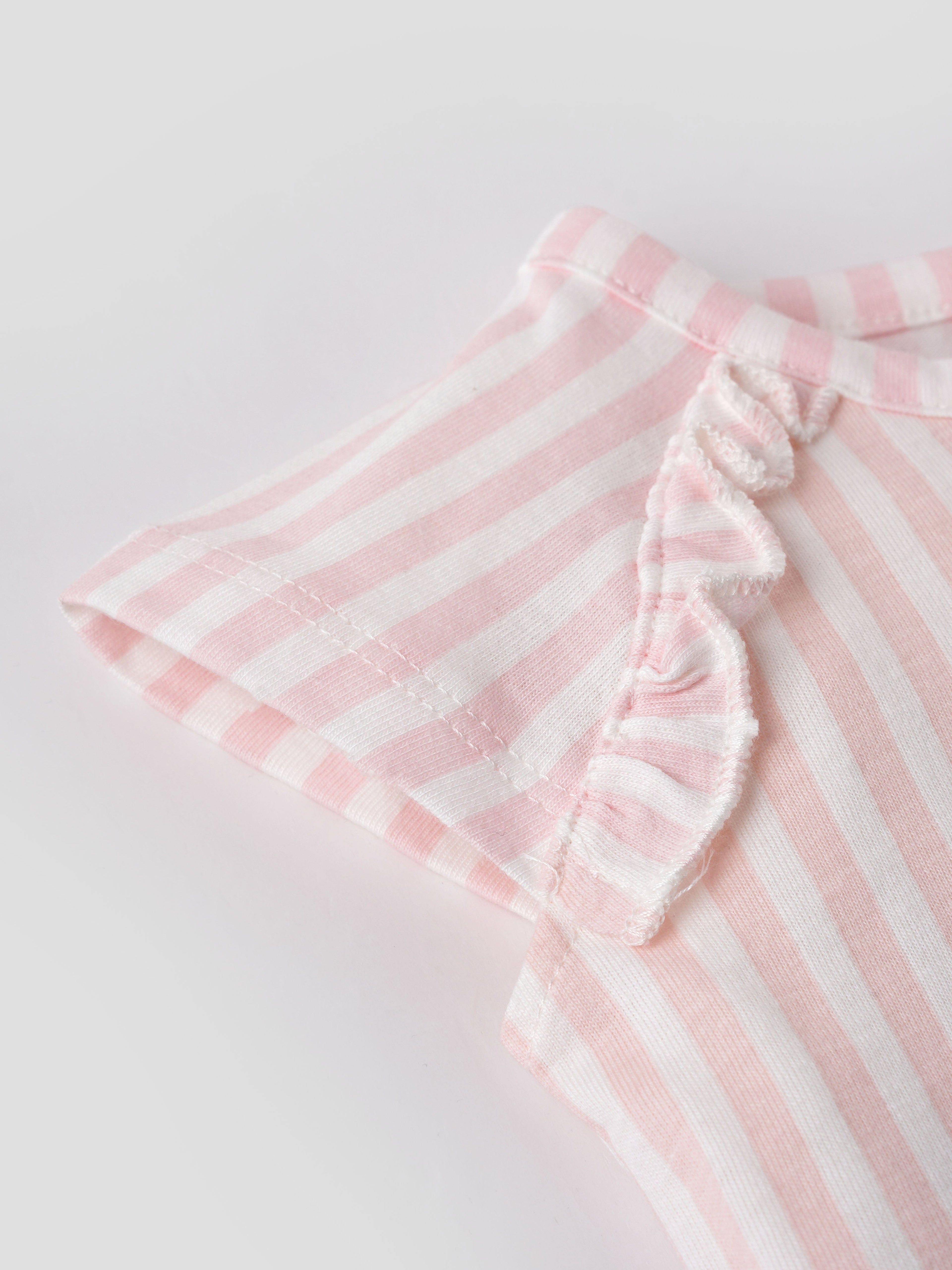 Popees Striped Short Sleeve (0–9 Months) Cute Bird Printed Top for Baby Girls