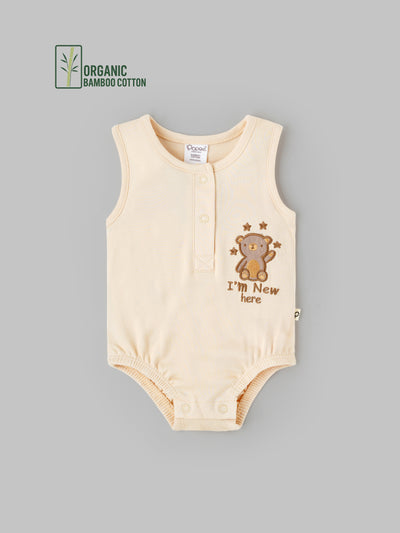 Popees Unisex Sleeve Less Front Open Bodysuit (0-6 Months) Made of Organic Bamboo Cotton Fabric