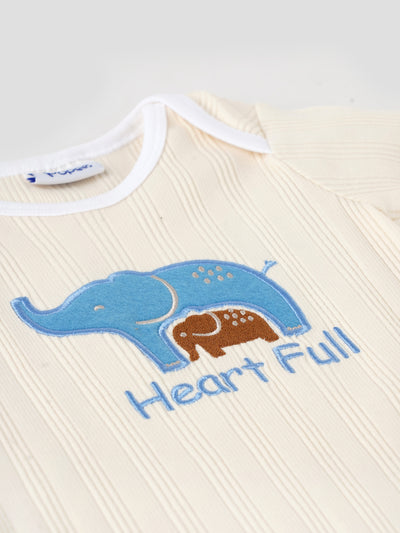 Popees Ribbed Elephant Print Romper (0–6 Months) for Newborn Babies