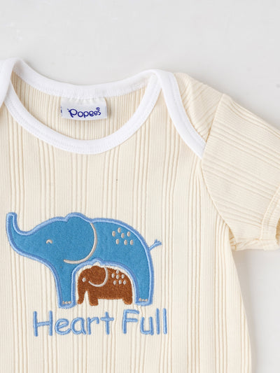 Popees Ribbed Elephant Print Romper (0–6 Months) for Newborn Babies