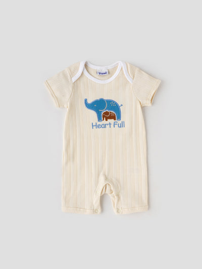 Popees Ribbed Elephant Print Romper (0–6 Months) for Newborn Babies