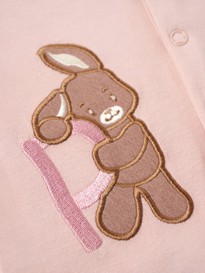 Popees Embroidered Unisex Full-Sleeve Front Open Sleepsuit (0-6 Months) Made of Organic Bamboo Cotton Fabric