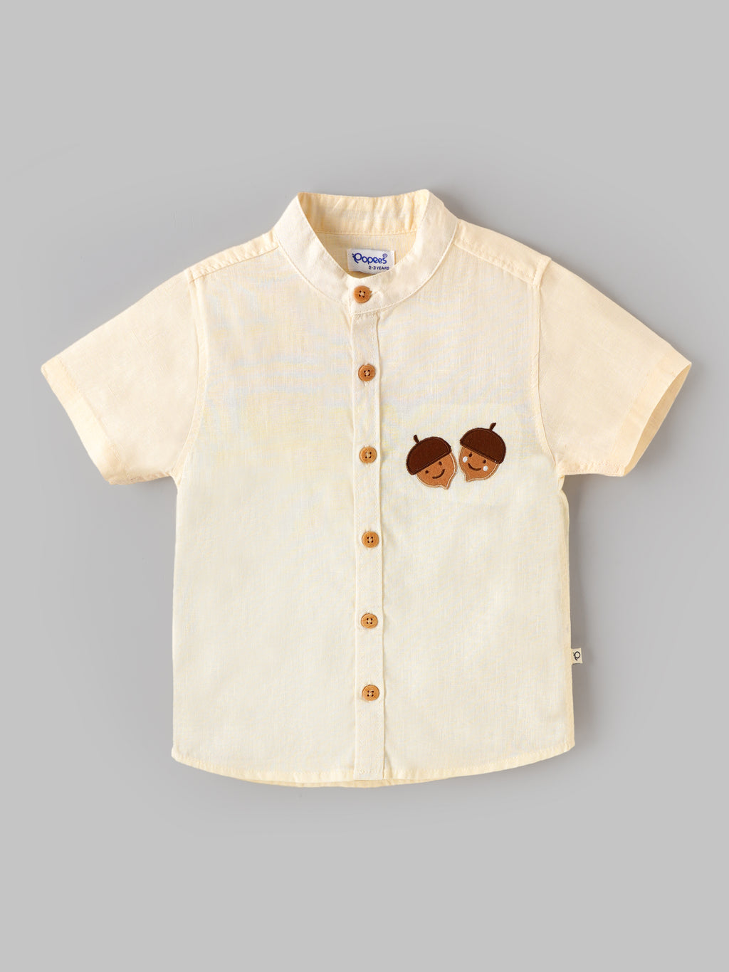 Popees Baby Boys Solid Cotton Shirt | Cream Half Sleeve Mandarin Collar Casual Shirt | 9 Months - 4 Years