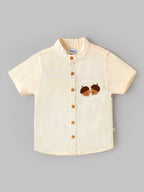 Popees Baby Boys Solid Cotton Shirt | Cream Half Sleeve Mandarin Collar Casual Shirt | 9 Months - 4 Years