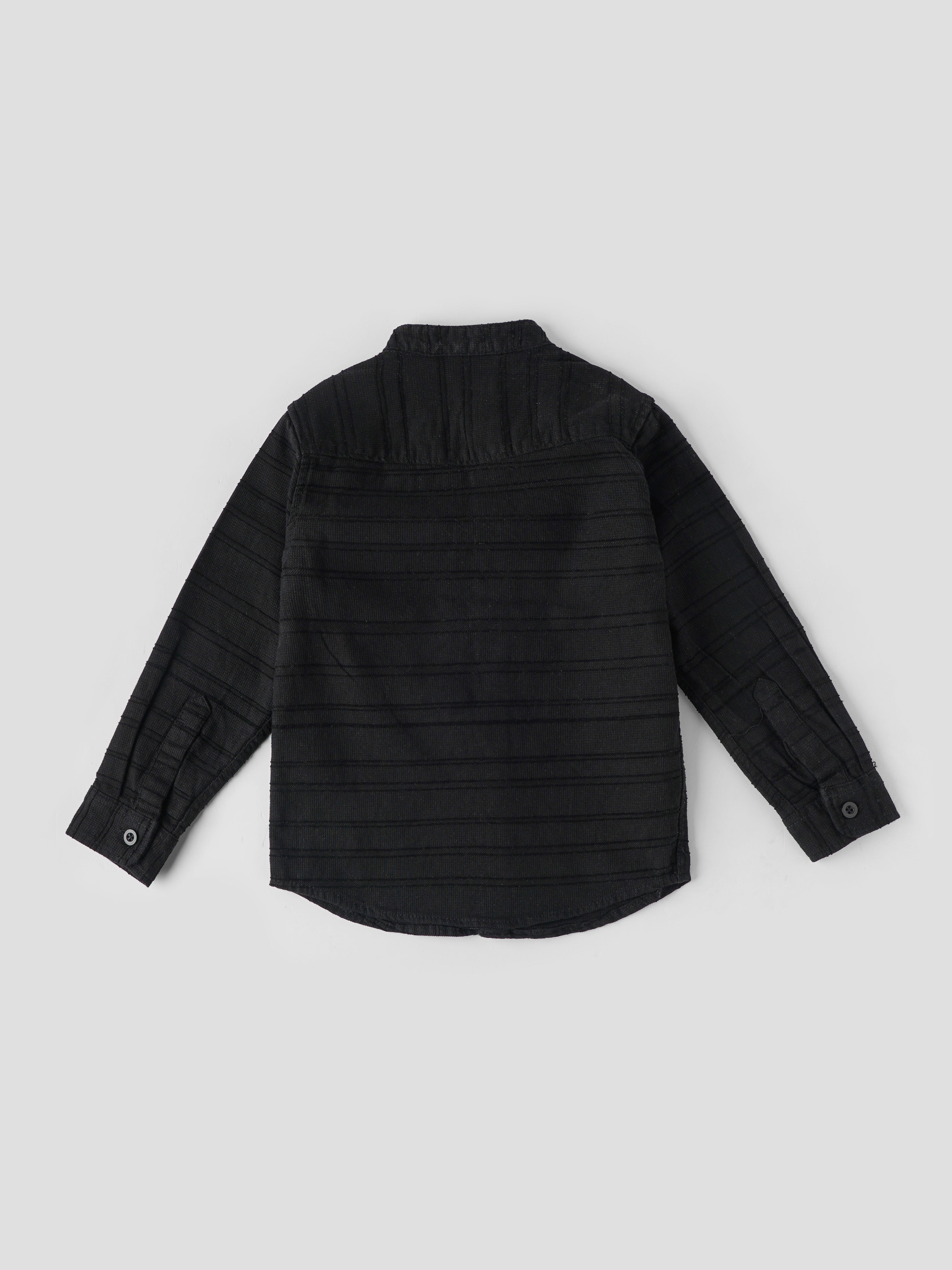Popees Textured Black Full Sleeve Shirt With Mandarin Collar (1–6 Years) for Boys