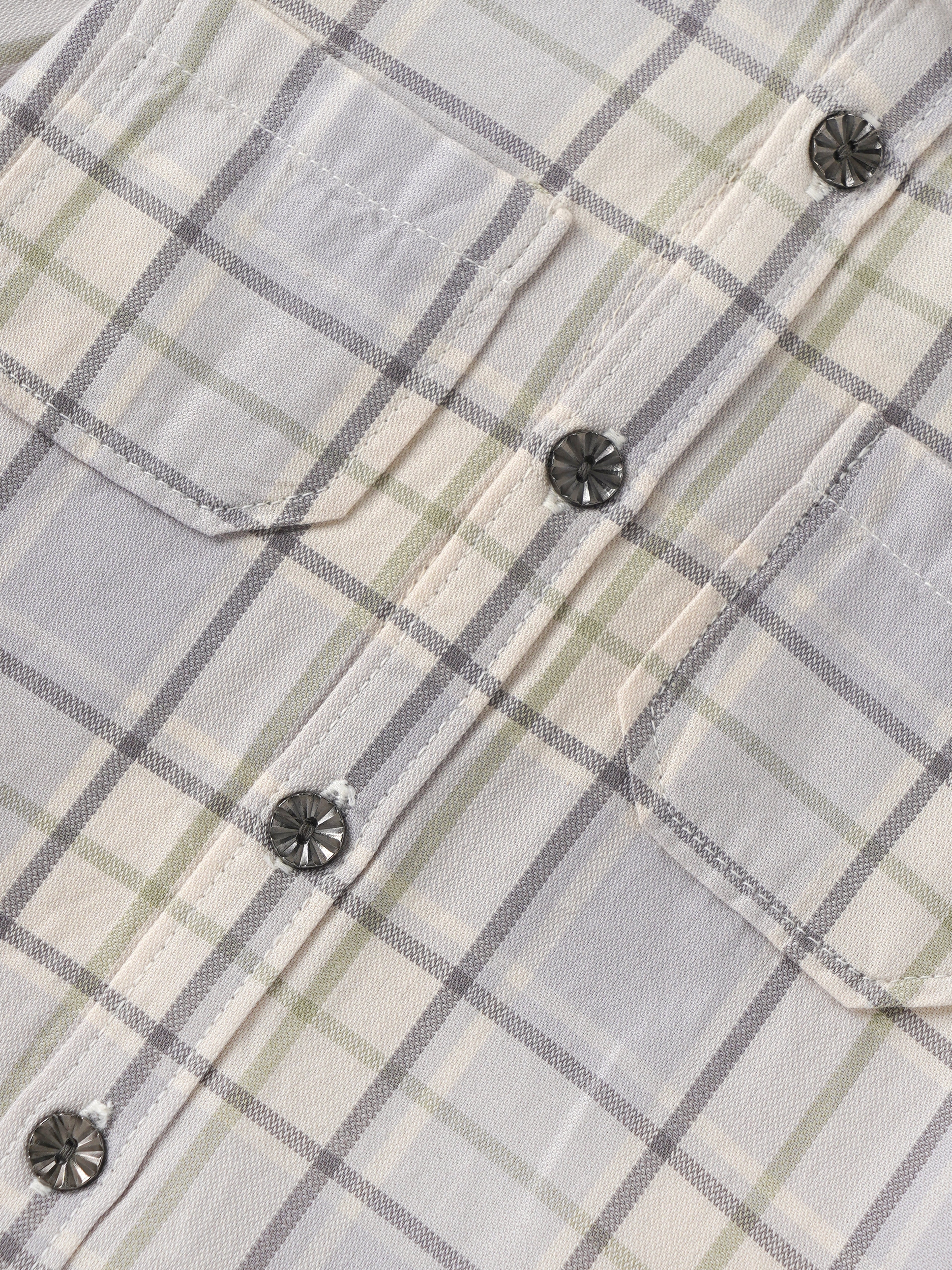 Baby Boys Checked Full Sleeve Cotton Shirt with Front Pocket| Grey| 9 Months to 4 Years