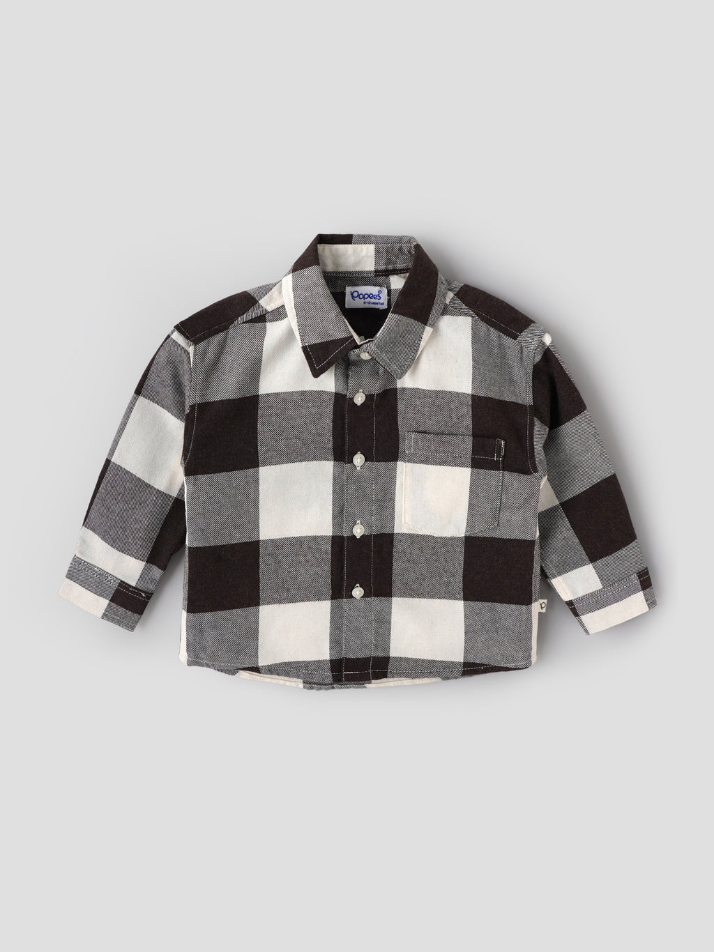 Popees Baby Boys Checked Cotton Shirt|Full Sleeve Button-Down Plaid Casual Wear with Chest Pocket |9 Months to 4 Years