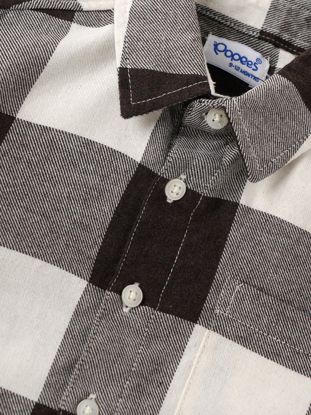 Popees Baby Boys Checked Cotton Shirt|Full Sleeve Button-Down Plaid Casual Wear with Chest Pocket |9 Months to 4 Years