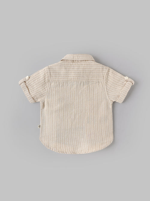 Popees Baby Boys Beige Textured Cotton Casual Shirt with Collar & Pocket| 9 Months–4 Years