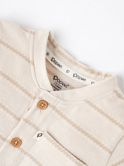Popees Striped Half Sleeve Henley Neck T-Shirt (1-6 Years) for Baby Boys