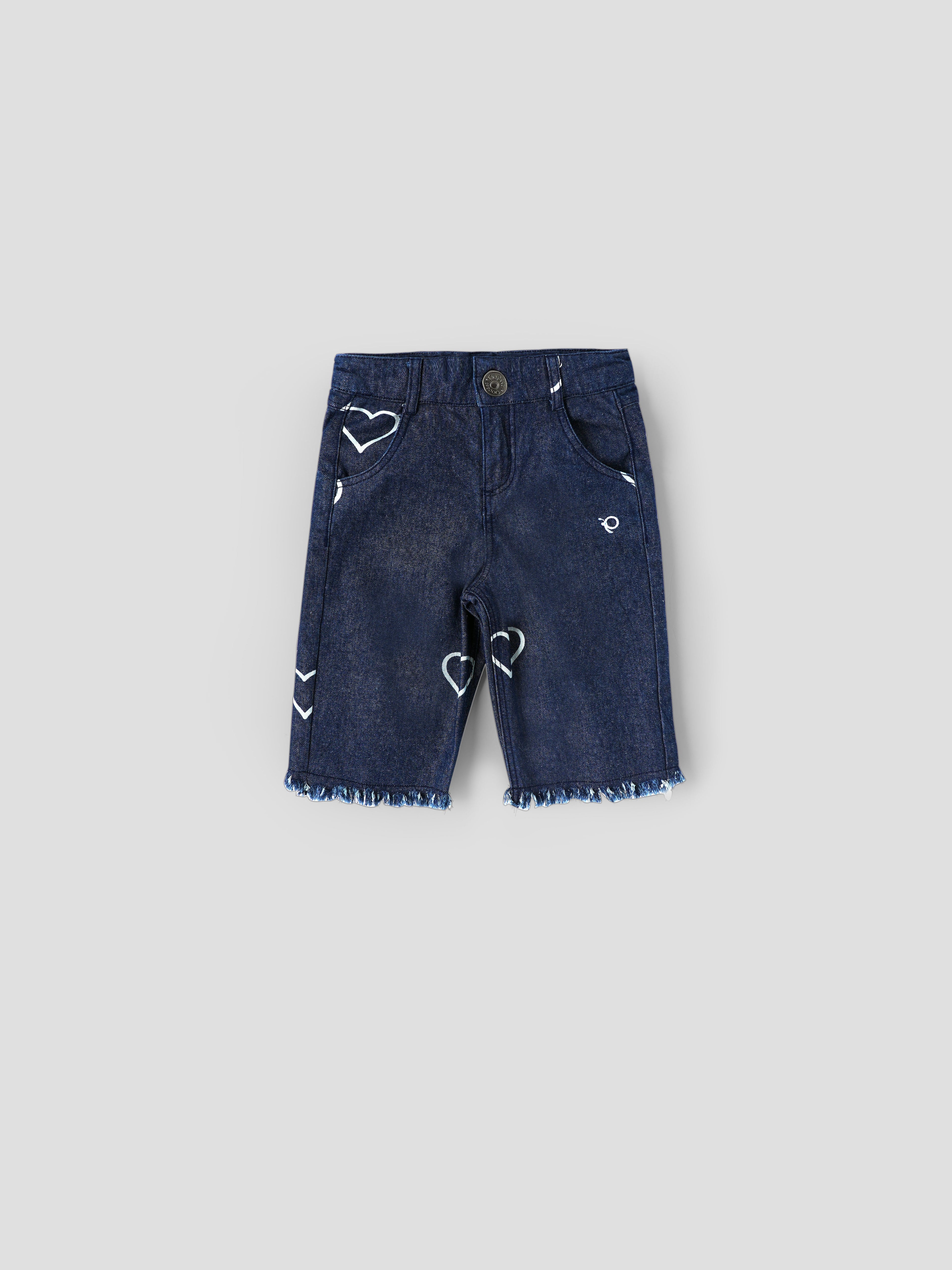 Popees Baby Girls Printed Denim Shorts| Blue| 9 Months to 4 Years