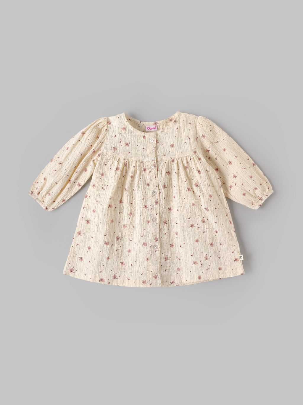 Popees Baby Girls Floral Cotton Dress |Cream Printed Long Sleeve A-Line Outfit (9 Months–4 Years)