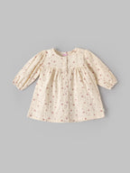 Popees Baby Girls Floral Cotton Dress |Cream Printed Long Sleeve A-Line Outfit (9 Months–4 Years)