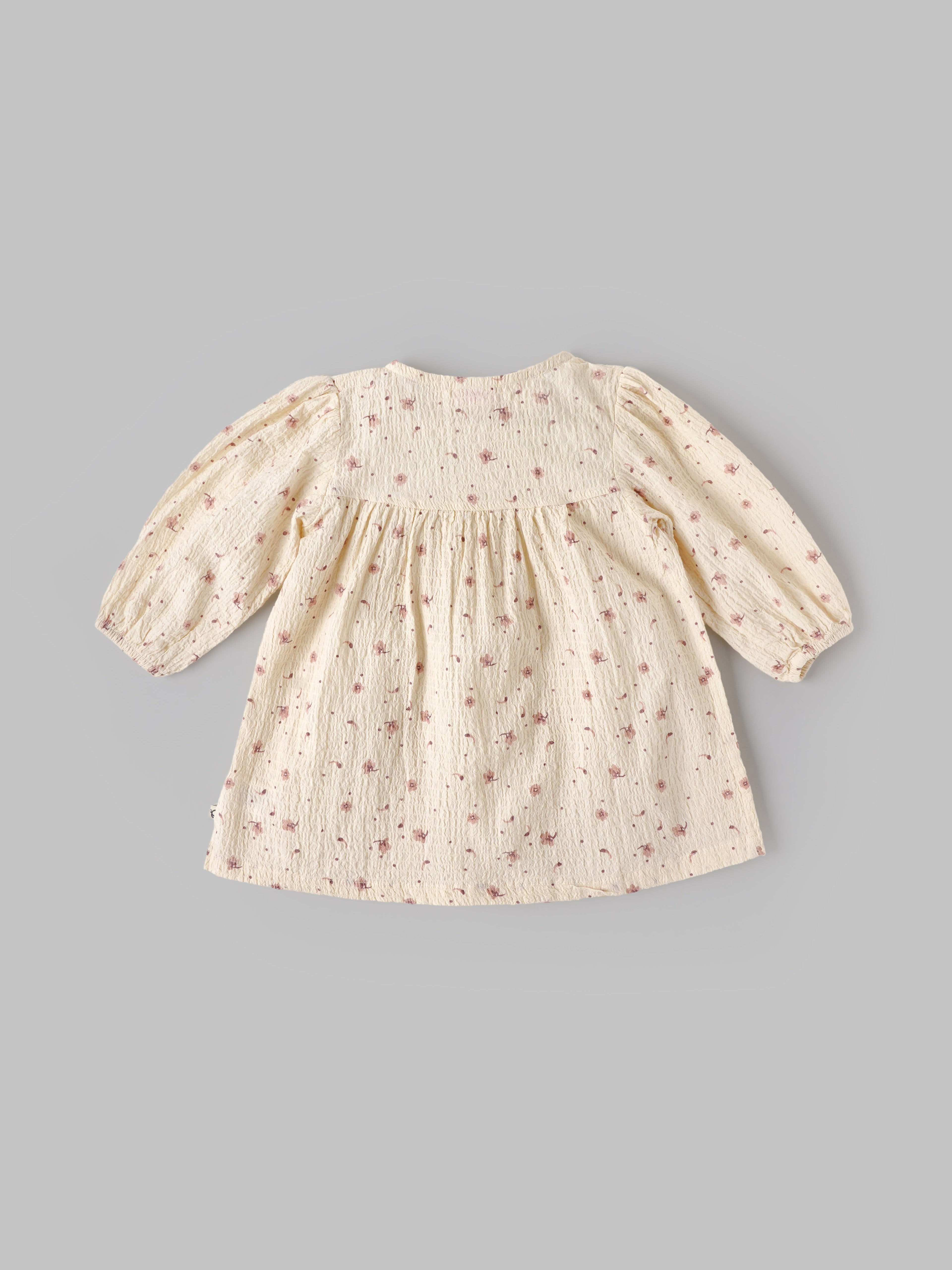 Popees Baby Girls Floral Cotton Dress |Cream Printed Long Sleeve A-Line Outfit (9 Months–4 Years)