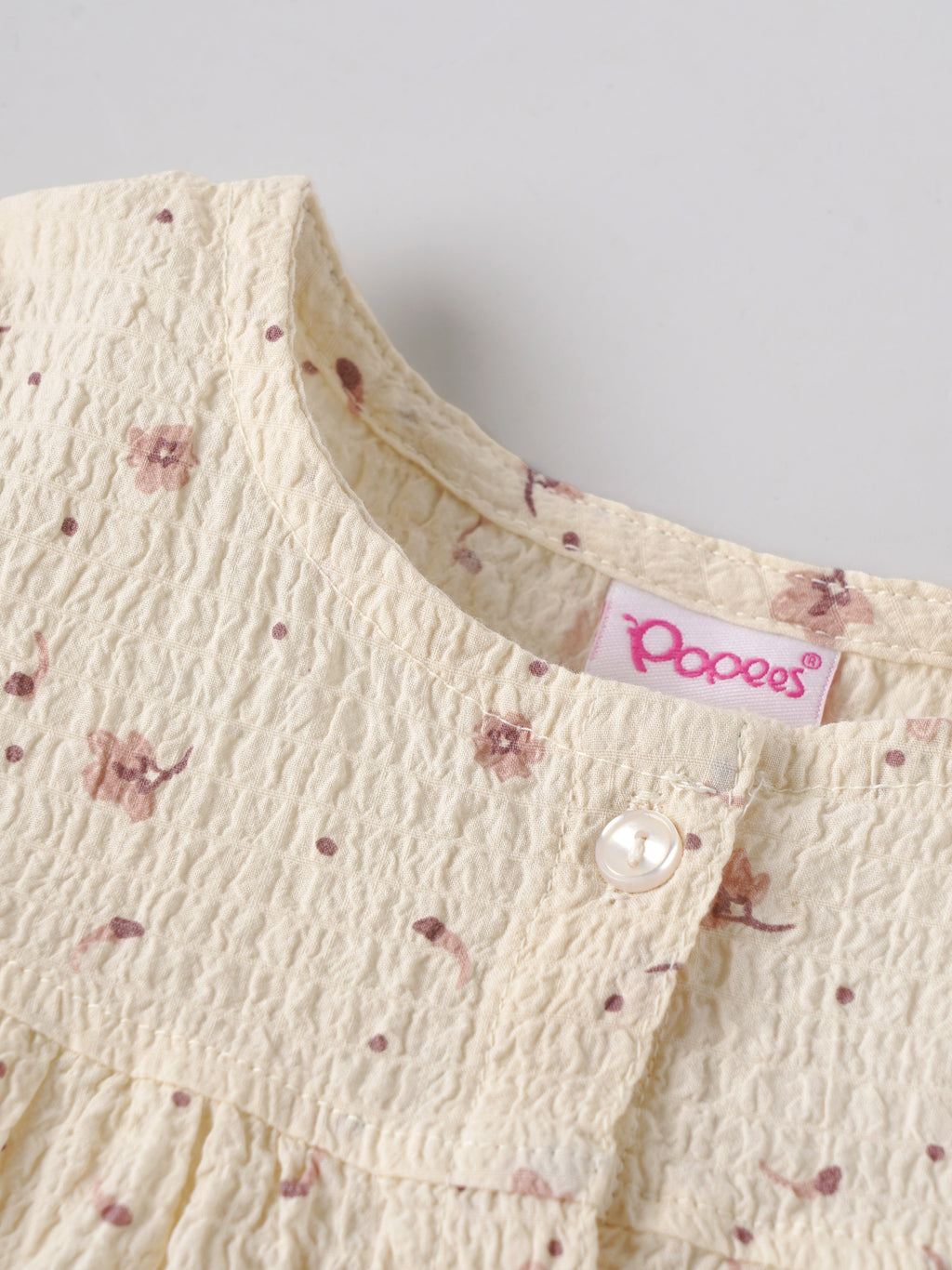 Popees Baby Girls Floral Cotton Dress |Cream Printed Long Sleeve A-Line Outfit (9 Months–4 Years)
