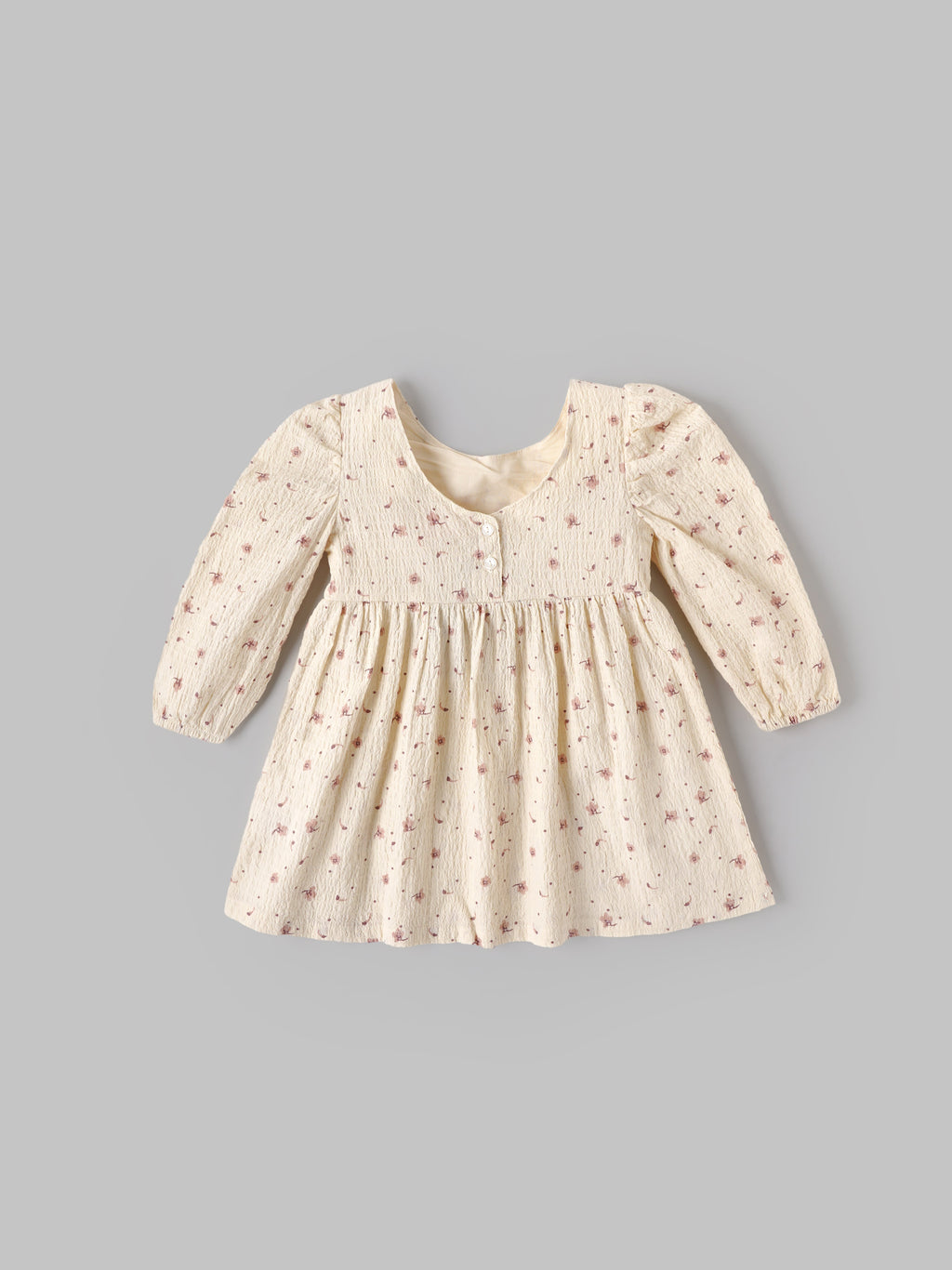 Popees Baby Girls Floral Cotton Dress |Cream Printed Long Sleeve A-Line Outfit (9 Months to 4 Years)