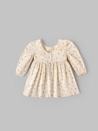 Popees Baby Girls Floral Cotton Dress |Cream Printed Long Sleeve A-Line Outfit (9 Months to 4 Years)