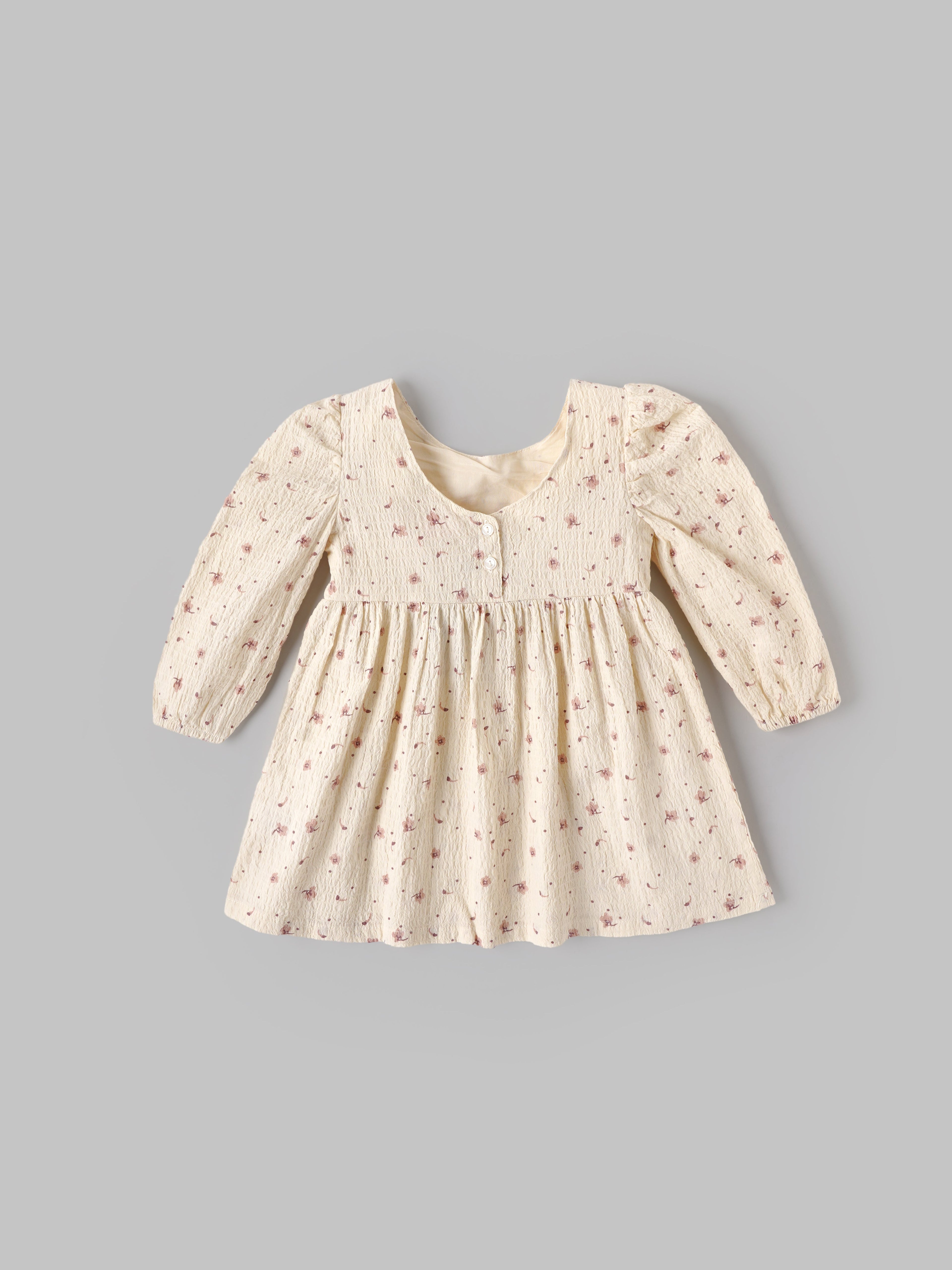 Popees Baby Girls Floral Cotton Dress |Cream Printed Long Sleeve A-Line Outfit (9 Months to 4 Years)