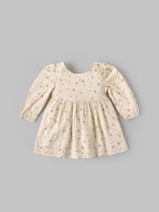 Popees Baby Girls Floral Cotton Dress |Cream Printed Long Sleeve A-Line Outfit (9 Months to 4 Years)