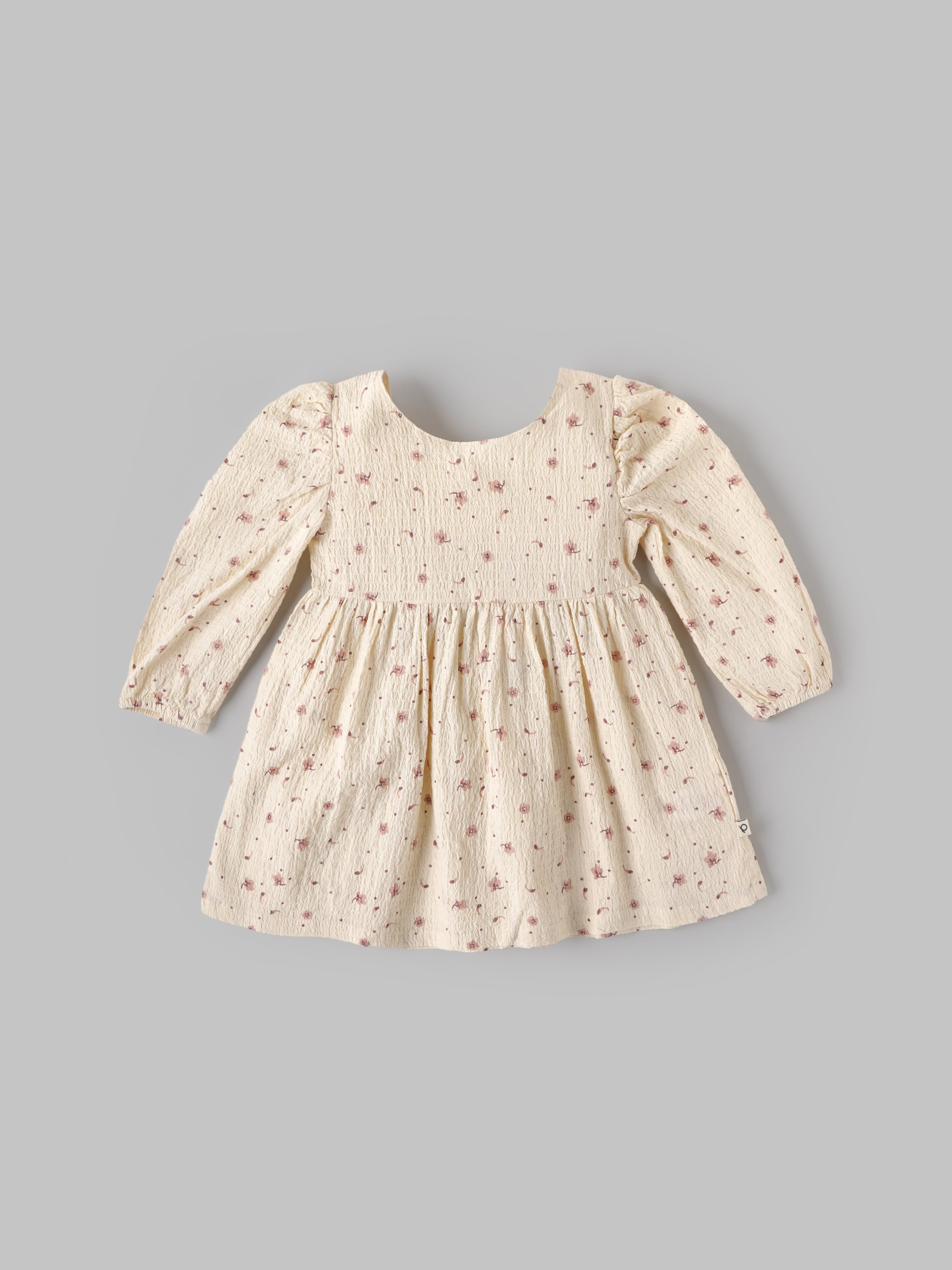 Popees Baby Girls Floral Cotton Dress |Cream Printed Long Sleeve A-Line Outfit (9 Months to 4 Years)