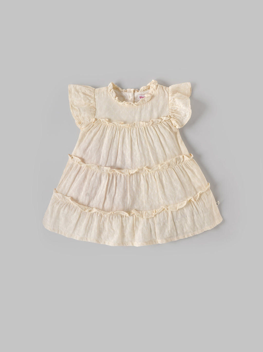 Popees Baby Girls Textured Tiered Ruffle Cotton Dress| Off-White| 9 Months to 4 Years