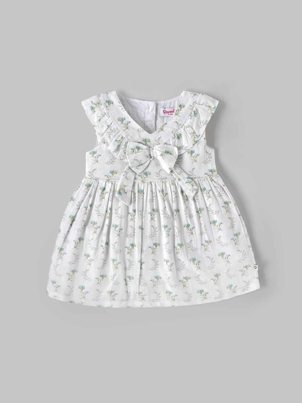 Baby Girls Floral Print Sleeveless Dress with Bow| White| 9 Months to 4 Years