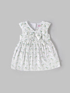 Baby Girls Floral Print Sleeveless Dress with Bow| White| 9 Months to 4 Years