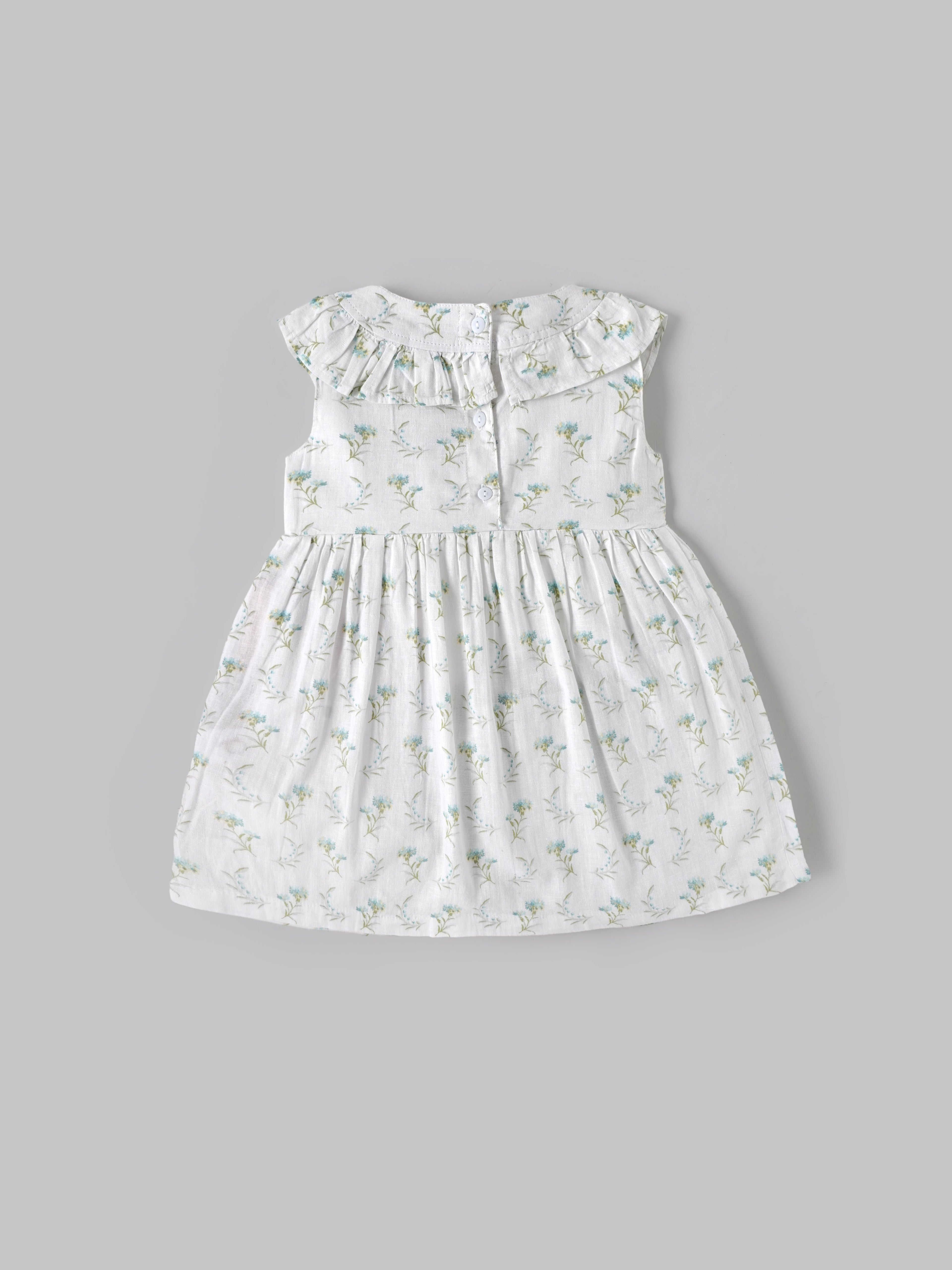 Baby Girls Floral Print Sleeveless Dress with Bow| White| 9 Months to 4 Years