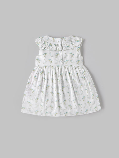 Baby Girls Floral Print Sleeveless Dress with Bow| White| 9 Months to 4 Years