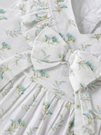 Baby Girls Floral Print Sleeveless Dress with Bow| White| 9 Months to 4 Years