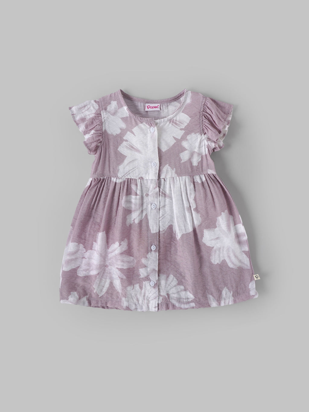 Popees Baby Girls Floral Print Ruffle Sleeve Dress with Front Buttons| 9M–4Y