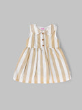 Popees Baby Girls Sleeveless Cotton Dress with Peter Pan Collar| Beige & White| 9 Months to 4 Years