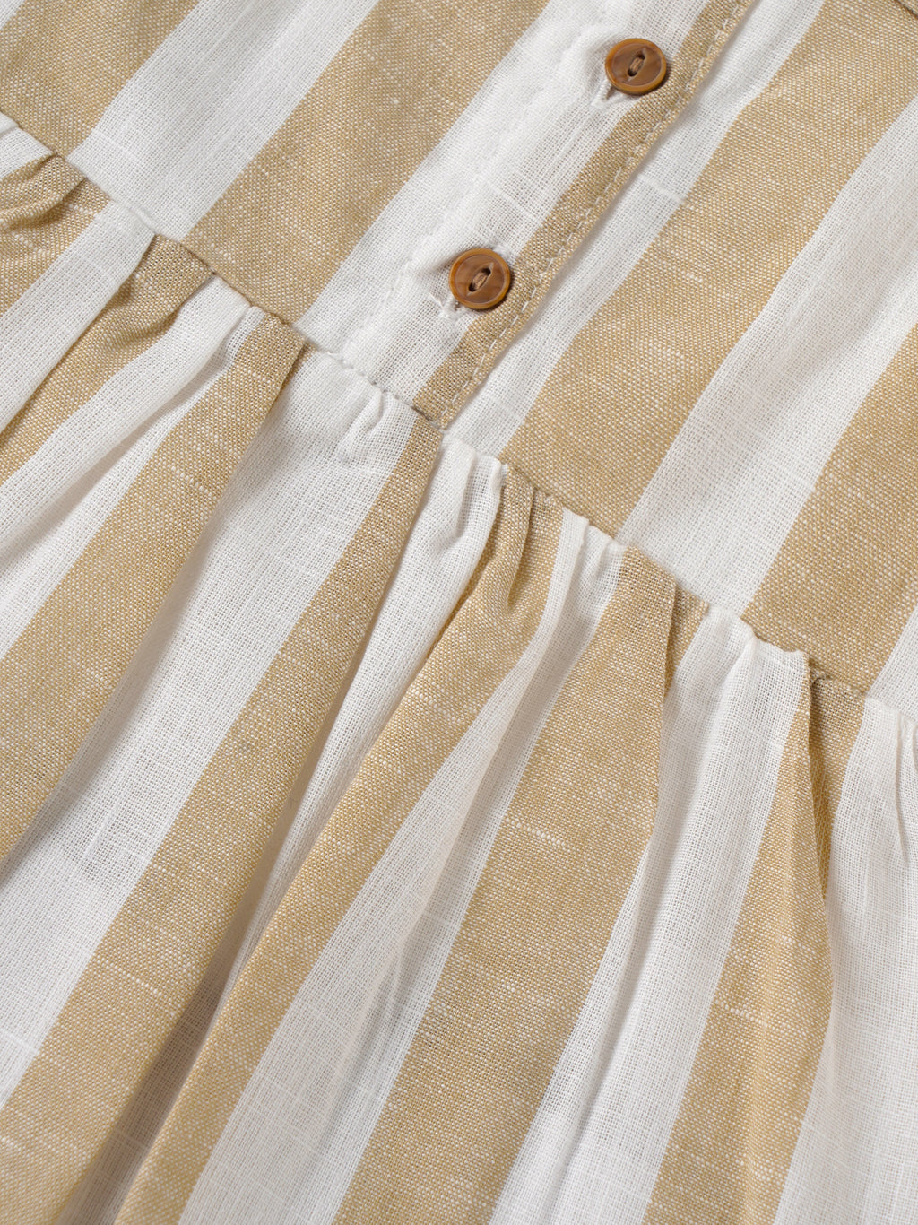 Popees Baby Girls Sleeveless Cotton Dress with Peter Pan Collar| Beige & White| 9 Months to 4 Years