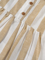 Popees Baby Girls Sleeveless Cotton Dress with Peter Pan Collar| Beige & White| 9 Months to 4 Years