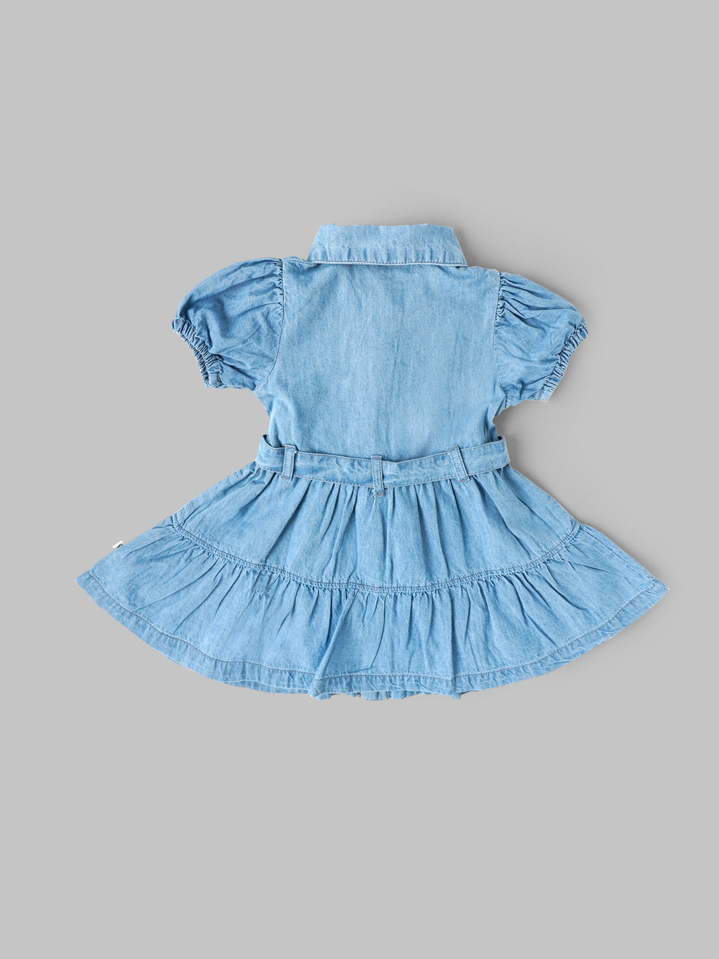 Popees Girls Denim Fit & Flare Dress with Belt | Soft Cotton Denim Dress for Kids (9M–4Y)